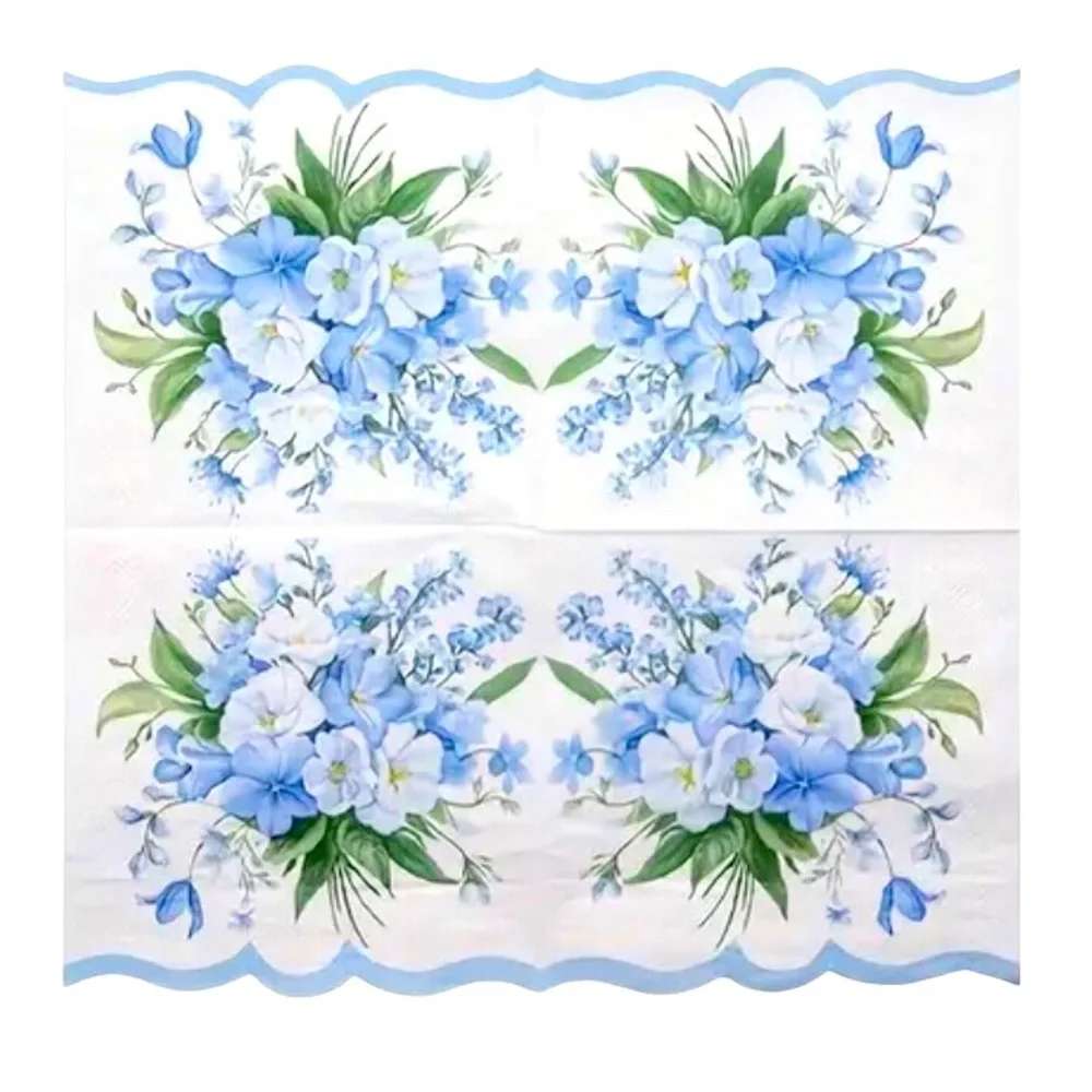 Floral Blue and White Bouquet Decorative Die Cut Napkin, 20ct